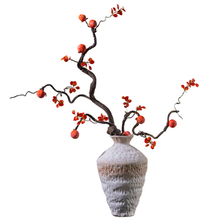 柿子仿真花干枝长枝假花高级感客厅餐桌装饰仿生干花摆件中古风