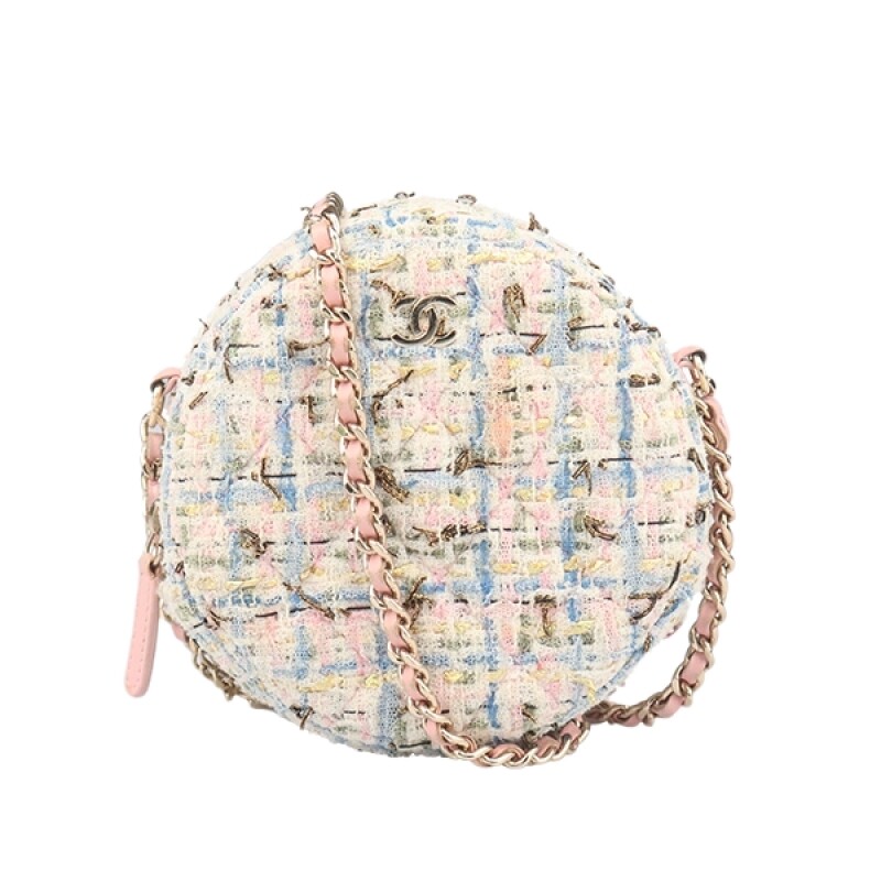 中古85新CHANEL香奈儿链条圆饼晚宴粗花呢斜挎包二手奢侈品包包