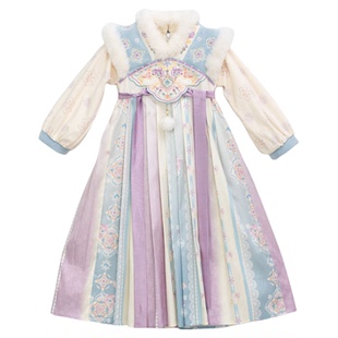 拾月.青碧 汉服女童冬款儿童仙气古风加绒连衣裙小女孩国风襦裙