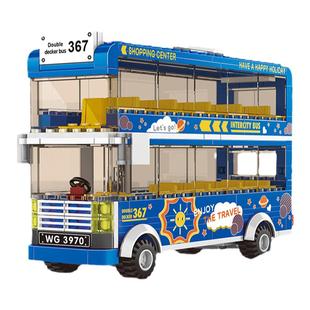 万格双层巴士小颗粒积木旅游观光交通工具公交车BRT公共汽车校车