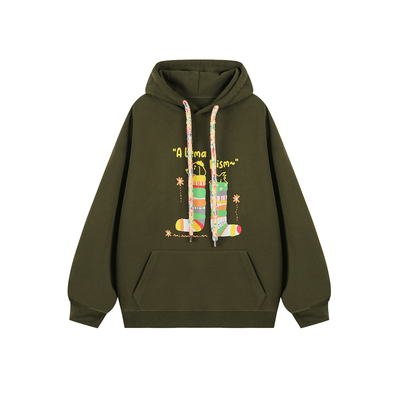 潮牌卡通撞色彩绳连帽卫衣男2025