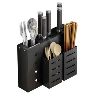 免打孔置物架厨房刀具菜刀收纳架筷子笼一体太空铝合金壁挂式刀架