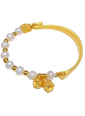 女沙金珍珠铃兰花桃花半镯手链