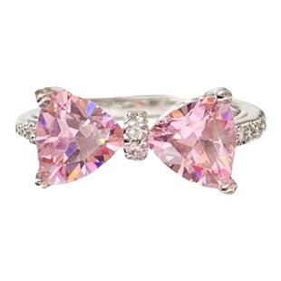 儿童戒指女童蝴蝶结女生公主饰品粉钻宝石甜美可爱轻奢小众设计女