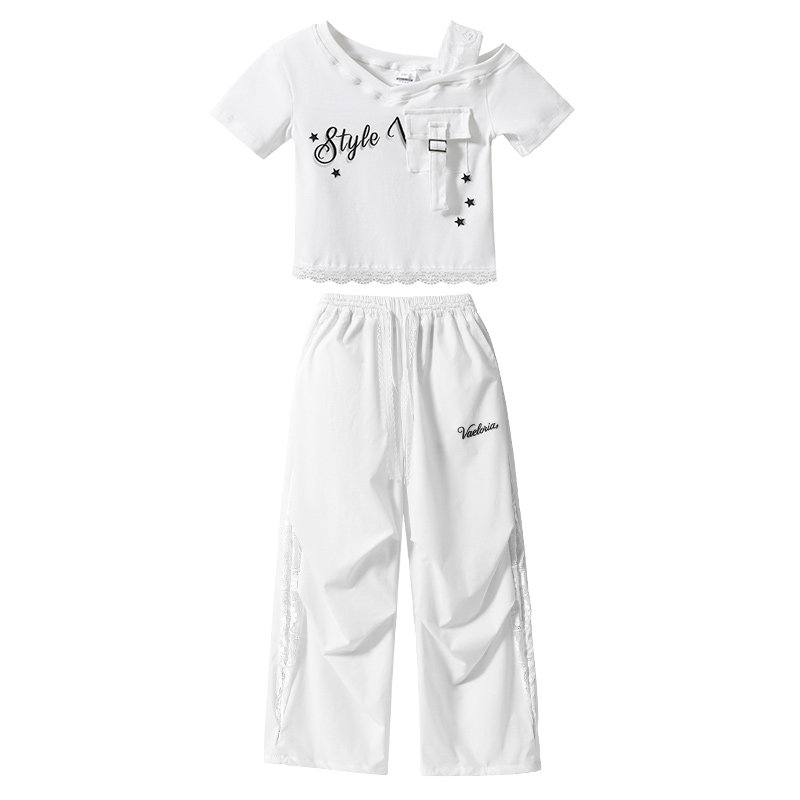 儿童爵士舞服装韩版女孩白色短裙
