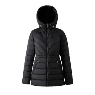 【90%鹅绒】PRICH简约连帽V型绗线收腰中长款羽绒服冬新品女