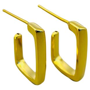 新航黄金足金复古耳饰光面方形直针耳圈妈妈款耳环几何素圈