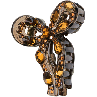 秋冬复古橘咖色水钻蝴蝶结飘带后脑勺鲨鱼夹半扎发抓夹发夹头饰女