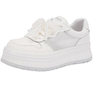 热风网面小白鞋女款2025年冬季新款厚底增高休闲鞋透气百搭女鞋子