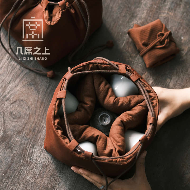 几席之上红云纱一壶四杯包袋茶壶茶事包便携式旅行茶杯茶具收纳包