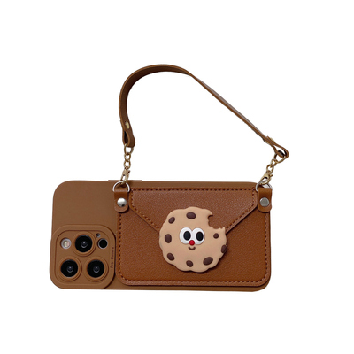 棕色饼干硅胶零钱包斜跨手机壳