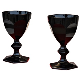 法国Baccarat/巴卡拉罕见黑色哈酷水晶杯一对带盒Philippe Starck