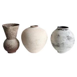 侘寂风手工陶瓷花瓶复古粗陶罐客厅山归来插花摆件民宿高级感花器