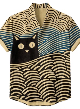 印花透气短袖衬衣Printed breathable short sleeved men's shirt