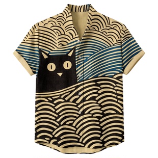 印花透气短袖衬衣Printed breathable short sleeved men's shirt