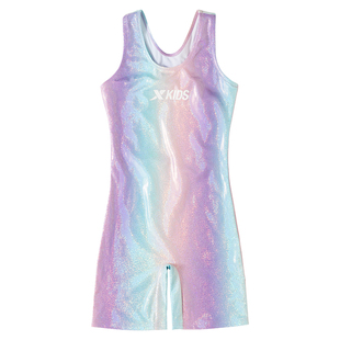 特步儿童泳衣女童中大童连体竞速游泳衣女孩初中生保守带胸垫泳装