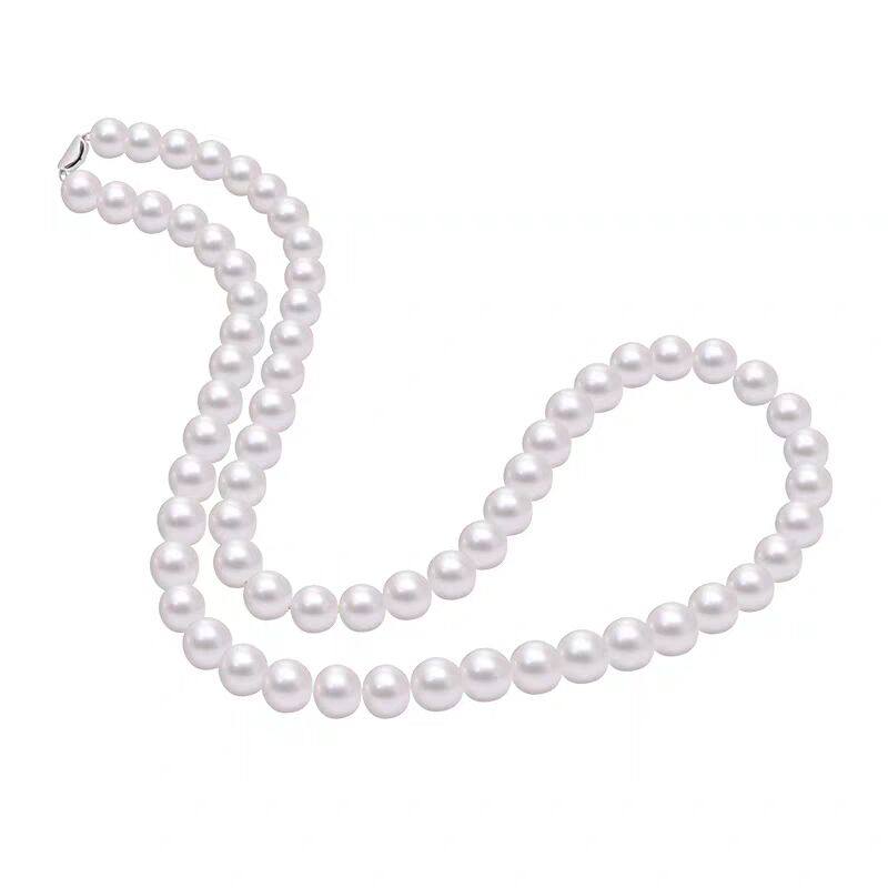 北海淡水珍珠毛衣链9-10mm白色近圆珍珠复古旗袍配饰毛衣长款项链