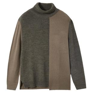 流石男装冬装复古高领撞色打底套头针织衫男士冬季宽松针织衫毛衣