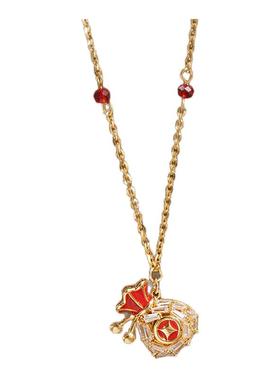 红色锆石铜钱福袋吊坠长毛衣项链