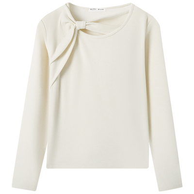 慕兔法式温柔风杏色长袖t恤