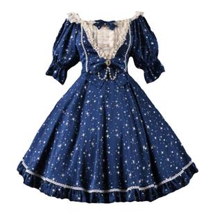 草莓巫女 夏季原创lolita设计仲夏星河烫银纯色op jsk 连衣裙