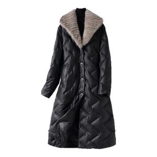 真皮羽绒服女外套中长款修身黑色水貂毛领2025海宁新款绵羊皮衣女