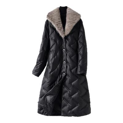 皮衣羽绒中长款修身气质水貂毛领