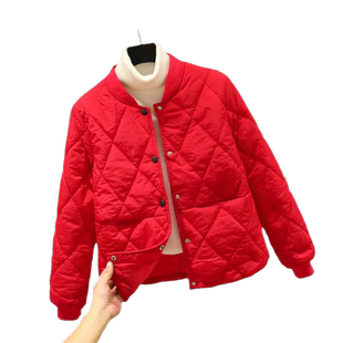轻薄羽绒棉服女外套秋冬新款宽松显瘦立领短款棉衣加厚红色小棉袄