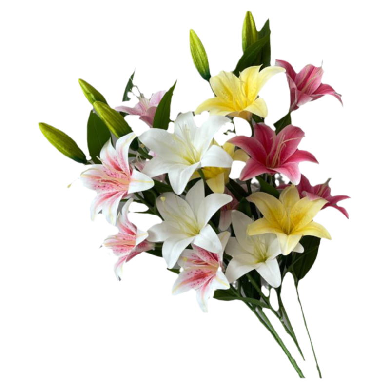 仿真花百合花假花客厅塑料花束落地摆设绢花婚庆插花室内装饰摆件
