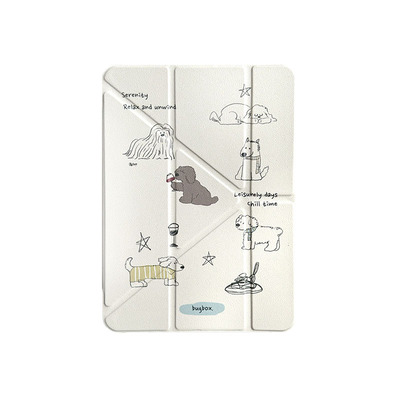 法式线条松弛小狗磁吸分拆保护壳ipad10/Air7/6/10.9 2024 11/13寸防摔壳适用苹果笔槽mini7防摔套2025三折可