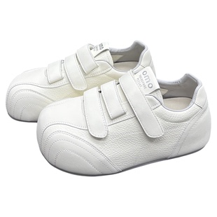 真皮小白鞋女2026春季新款圆头厚底内增高魔术贴牛皮休闲运动板鞋