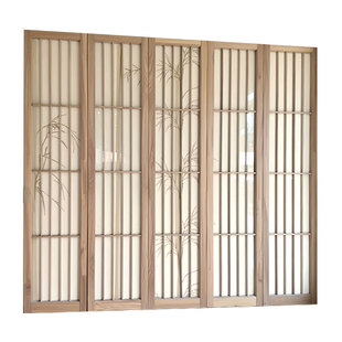 推拉折叠门定制国风竹影画杜邦纸室内门古风水墨画屏风隔断平移门