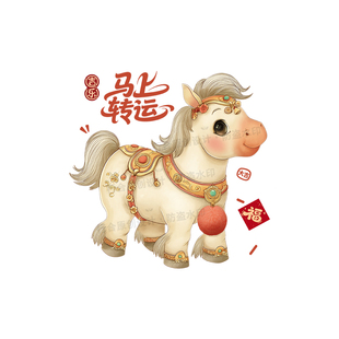 卡通马年吉祥物烫画贴纸可爱动物骐骥驰骋白墨烫画衣服转印贴