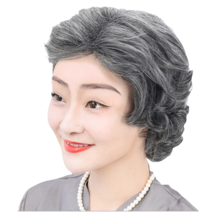 中老年假发女短卷发妈妈款夏天透气女士花白色奶奶假发套全真发