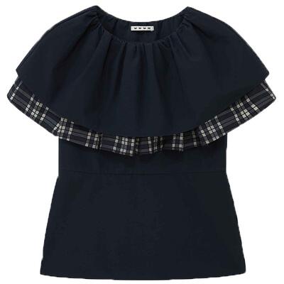 时尚wmwm拼接花苞式翻领上衣