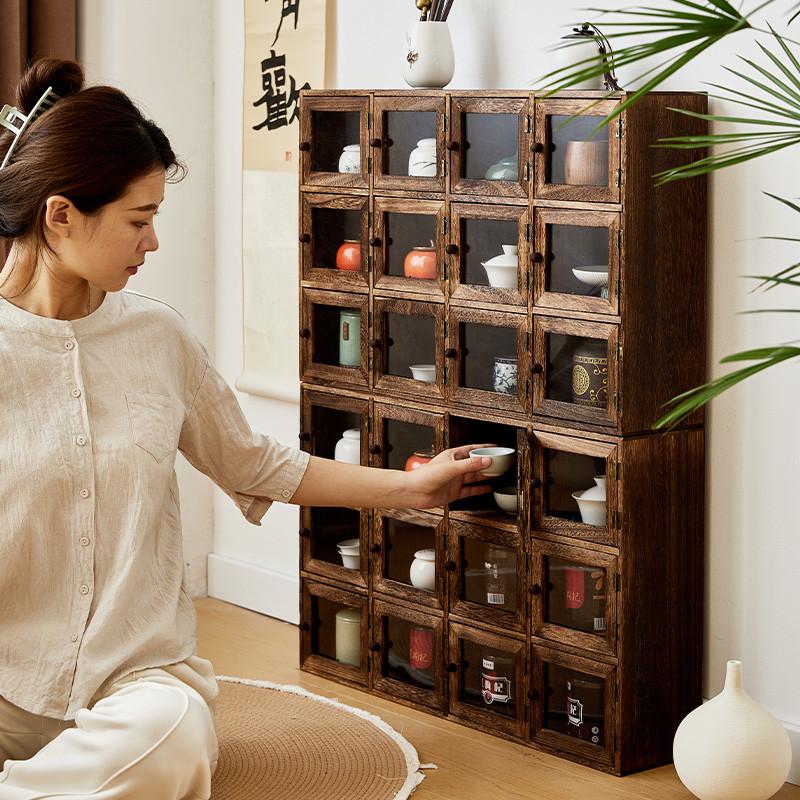 实木多宝阁博古架茶室茶具收纳柜茶杯茶壶置物架紫砂壶陈列架整装