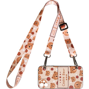 适用苹果17/16proiphone13苹果14promax手机壳华为p50/mate50pro/p40时尚小熊12硅胶防摔耐脏小众肩背斜跨绳