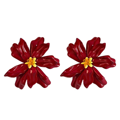 明媚感夸张橙色花朵耳钉