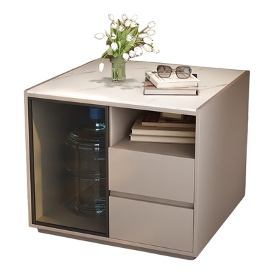 轻奢方形岩板实木客厅沙发旁边柜