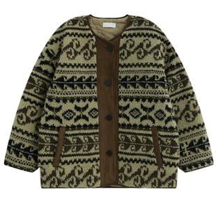 原创仿羊羔毛外套女慵懒风皮草内胆羽绒毛绒上衣腰果花中长款秋冬