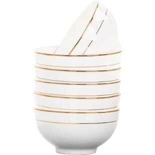 金边碗10个家用陶瓷碗防烫欧式饭碗可微波的纯白骨瓷碗碟盘碗套装