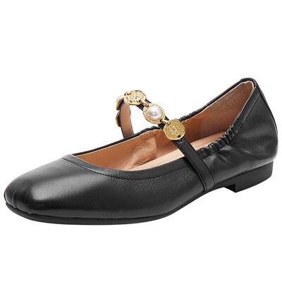 思加图官方多宝珍珠女鞋甜美玛丽珍小皮鞋浅口薄底单鞋EPQ14AQ5