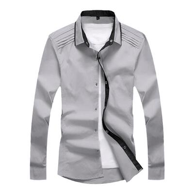 韩版修身纯棉休闲男士长袖衬衫