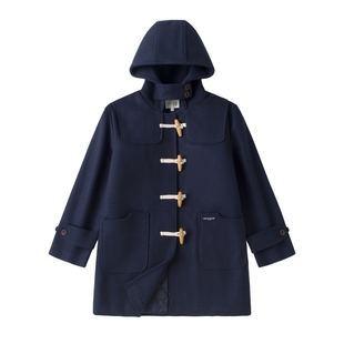 巧所JK校供感牛角扣大衣女秋冬季日系学院风毛呢外套夹棉加厚款