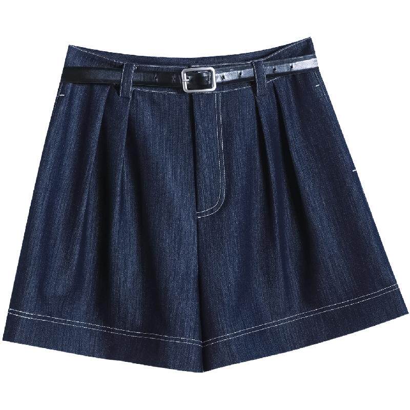 天丝软牛仔五分裤高腰阔腿A字休闲黑色短裤宽松防皱直筒女夏薄款