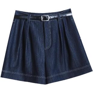 天丝软牛仔五分裤高腰阔腿A字休闲黑色短裤宽松防皱直筒女夏薄款