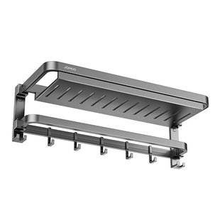 九牧卫浴卫生间浴巾架置物架高端毛巾架带网篮枪灰色免打孔太空铝