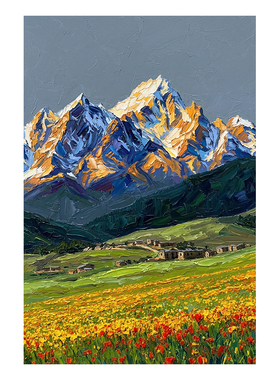 手绘印象派雪山风景装饰画客厅玄关背景墙现代轻奢沙发背景墙挂画