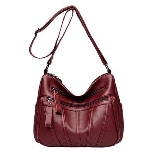 单肩包女2025新款百搭多层包包中年女款妈妈包斜挎包真软皮大容量