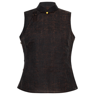 南风夏影丨一城风絮丨夏季苎麻香云纱新中式全开襟修身无袖短上衣